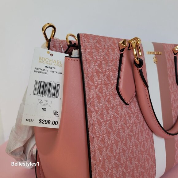 MICHAEL KORS Marilyn Medium Signature Logo Satchel-Sunrise Rose Multi ⭐ - Picture 16 of 16